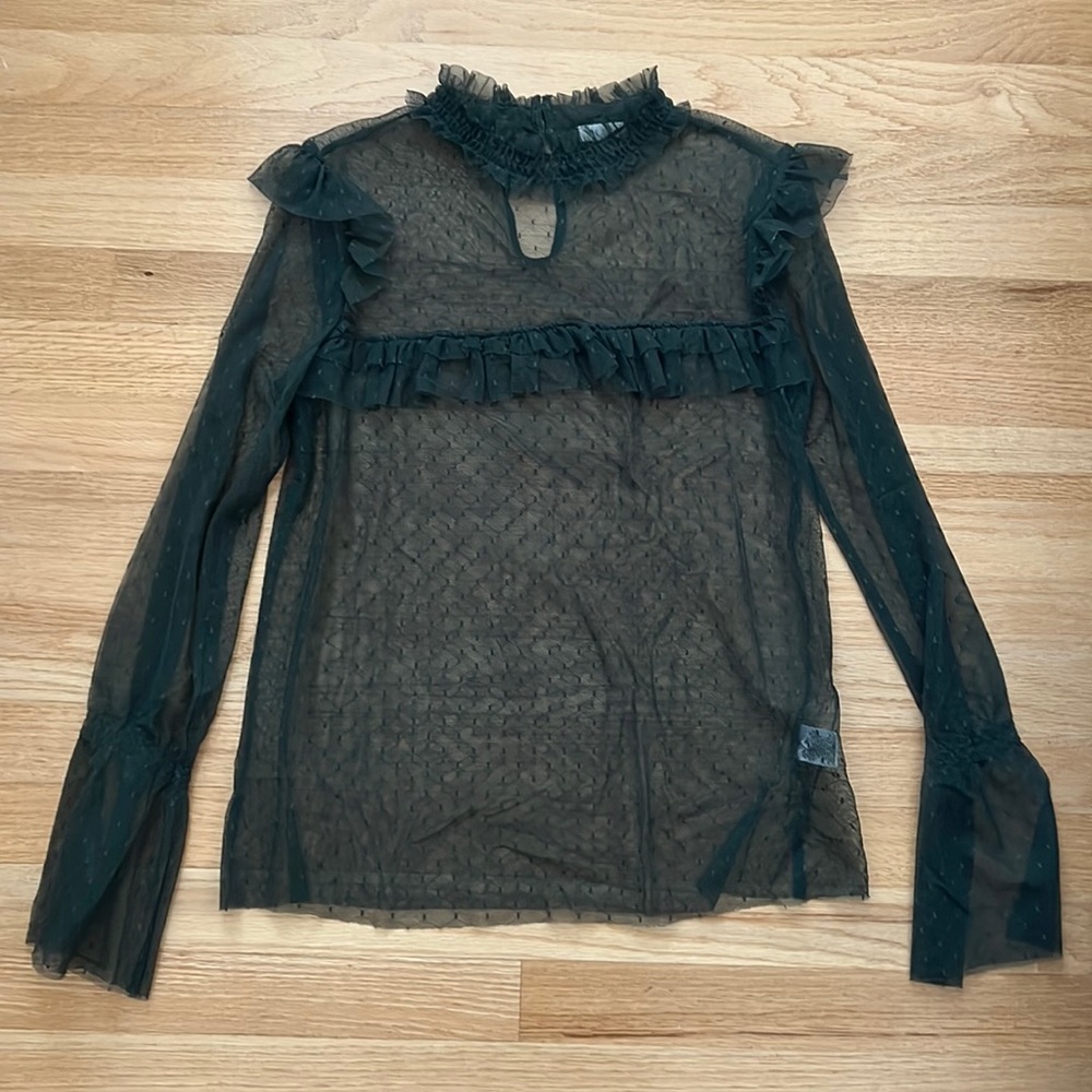 hinge Mesh Long sleeve blouse